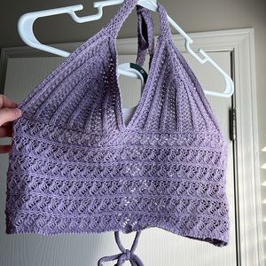 purple crochet tie top with a cute back